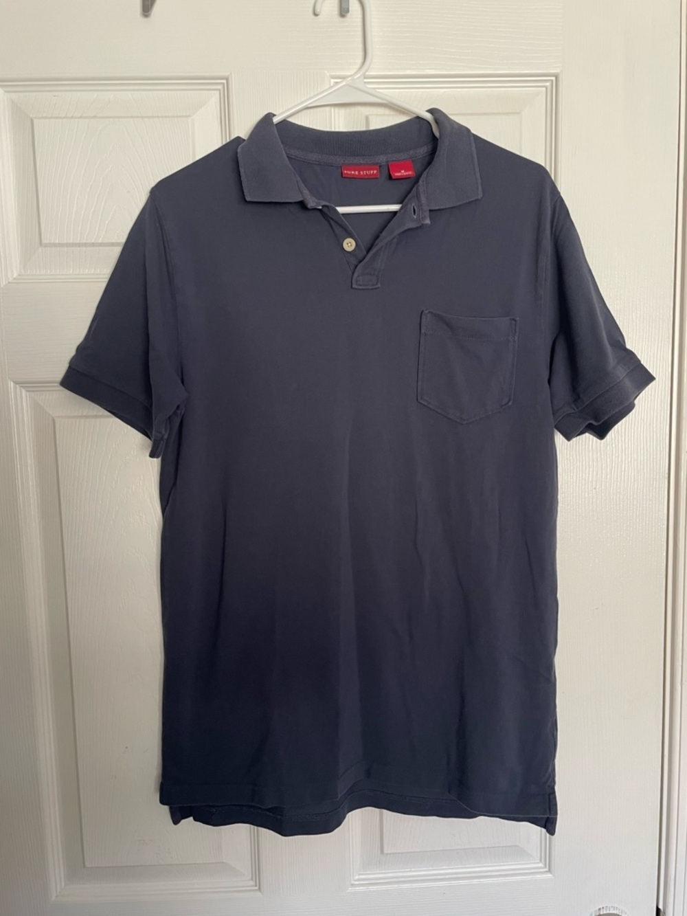 Pure Stuff 100% Cotton Men's size Medium Navy Polo Short Sleeve Shirt w Pocket